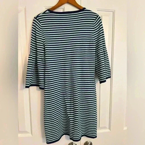 Sail to Sable STS Navy and Aqua Striped Bell Sleeve Sweater Dress M - Picture 6 of 11